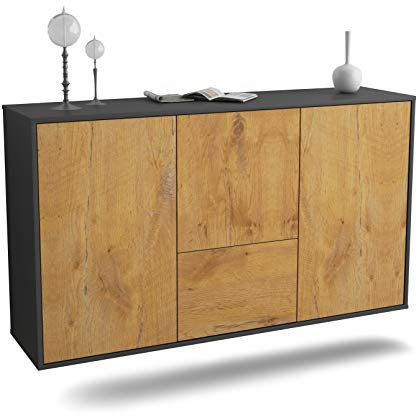 Dekati Sideboard Vancouver hängend (136x77x35cm) Korpus anthrazit matt - Front Holz-Design Eiche - Push to Open