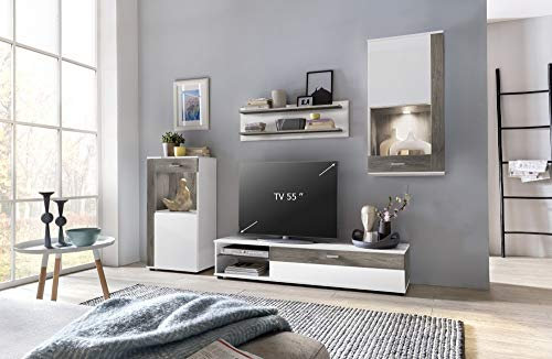 Beauty.Scouts Wohnwand Senara II 4-teilig San Remo Eiche Holznachbildung Sand 243,1x190x40,2cm (B/H/T) Mediawand Wohnzimmerwand Wohnzimmerschrank Mediaaufbewahrung