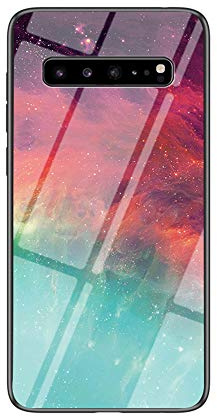 BRAND SET Handyhülle für Samsung Galaxy S10 5G Transparent Farbe Sternenhimmel Muster Schutzhülle Gehärtete Glas Rückseite mit TPU-Kanten Stoßfeste Hülle für Samsung Galaxy S10 5G-CSXK