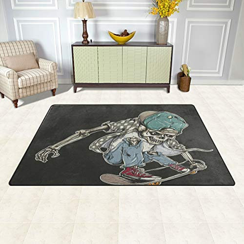 BKEOY Großer Teppich mit Totenkopf-Motiv, für Schlafzimmer, Wohnzimmer, Esszimmer, Küche, Innenbereich, Fußmatte, 152 x 99 cm