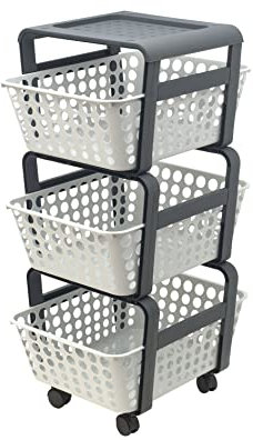 Ecoplast | Carrello con Ruote Portatutto Modula, Carrello Portaoggetti a Tre Piani, Portata Massima 9 kg, Ghiaccio, 41,5x29x75, Made in Italy