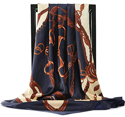 Schal Damen Seidenschals Damen Print Foulard Satin Square Head Hijab Schals Für Damen Schals Bandana Schalldämpfer Schal-09_90X90Cm
