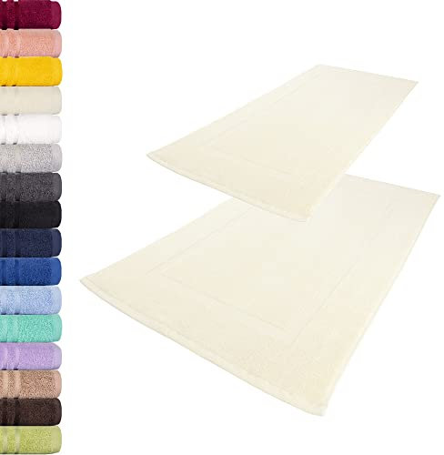 Lavea 2er Set Badematte 50x80 cm – rutschfeste, Waschbare Badematten aus 100% Baumwolle, Frottierserie Elena – Saugstark, Strapazierfähig und Zeitlos – Ideal für Badezimmer, Dusche - Creme
