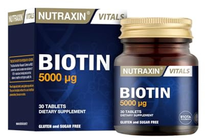 Nutraxin Biotin 5000mcg - 30 Tablets, 1 Month Supply | Biotin 5000mcg, For Normal Skin, Energy & Metabolism, Gluten-Free, Lactose-Free