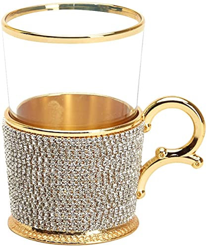 DEMMEX Copas de cristal decorado con diamantes de imitación hechos a mano para té y café, tazas con soportes, 7 onzas (1)