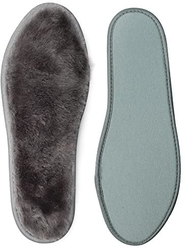 riemot Echte Schaffell Einlegesohlen Winter Warm Lammfell Schuheinlagen Lammwolle Sohlen für Winterschuhe Gummistiefel Kinderschuhe Grau Gr.38 EU
