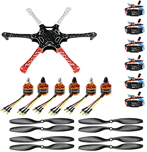 QWinOut F550 - Kit telaio per droni fai da te a 6 assi, con esacottero da 550 mm, non assemblato, RC Simonk 30A ESC + motore 920 KV + elica 1045
