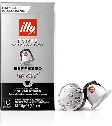 illy, Caffè in Capsule Compatibili in Alluminio FORTE, 100% Arabica con Intenso Aroma di Pan Tostato e un Retrogusto di Cioccolato Fondente, Gusto Deciso, 10 Confezioni da 10 (100 Capsule Totali)