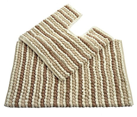 Allure Striped Chunky Bobble 2 Piece Bath Mat & Toilet Mat Set – Thick, Hand-Woven, Super Soft Bathroom Rugs in Naturals