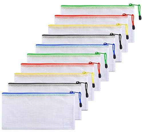 FYY Dokumententasche A6,Bleistifttasche,10 Stücke Mesh Kunststoff Reißverschlusstasche für Datei,Dokumente,Kosmetika,Hausaufgaben,Reisezubehör,A6 Wasserdicht Mesh Zipper Taschen