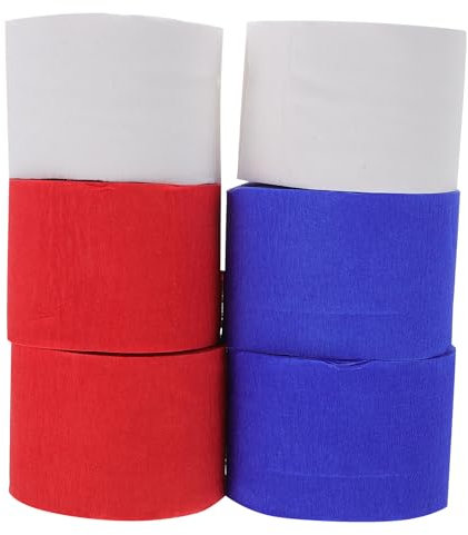 Operitacx 6 Rollen Krepppapier Bunt 2500 X 4,5 X 0,1 Cm, Crepe Papier Rollen FüR Geburtstage Hochzeiten Babypartys (Weiß + Rot + KöNigsblau)