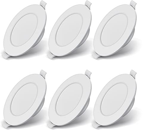 LED Einbaustrahler ultra Flach 230V LED Spots 9W Einbauleuchten 6er Set IP44 Deckenspots Warmweiß Deckenstrahler 3000K für Wohnzimmer Badezimmer Einbautiefe 26mm
