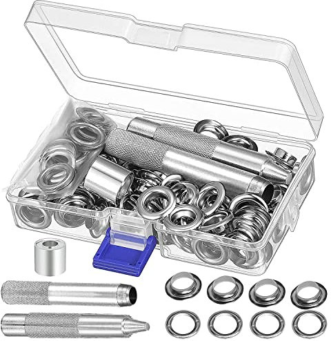 Grommet Werkzeug Kit, Tülle Ösen Scheiben Ösenzange Set und 100 Sets 10 mm Grommet Ösen mit für Planen Leder Stoff Vorhang Poolabdeckung mit Aufbewahrungsbox Locheisen Einschlagstempel Ösen