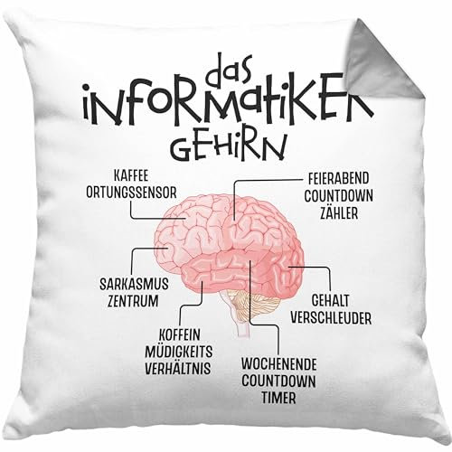 Trendation Informatiker Gehirn Kissen mit Füllung 40x40 Geschenk Lustiger Spruch Softwareentwickler Nerd Geschenkidee Programmierer Coder IT Techniker (Grau)
