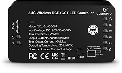 GLEDOPTO RGBCW Mit RESET-LED-Controller ZIGBEE3.0+2.4G Doppelter weißer und farbiger Lampenstreifenanschluss DC12-24-54V Sprach-APP-Steuerung/RF-Fernbedienung
