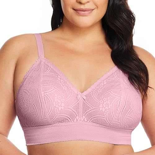 Glamorise Women's Luxe Lace Bralette Wirefree #7012 Full Coverage Bra (Pack of 1)