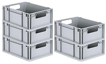 PROREGAL SuperSparSet 5x Eurobox NextGen Economy | Griffe offen |HxBxT 17x30x40cm | 16 Liter | Eurobehälter, Transportbox, Transportbehälter, Stapelbehälter
