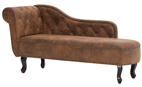 Hommdiy Chaiselongue Braun Wildleder-Optik Recamiere Couch Sofa Sessel Chaise Relaxliege Loungesofa Schlafsofa Liege Liegesessel Schlafcouch Bettsofa