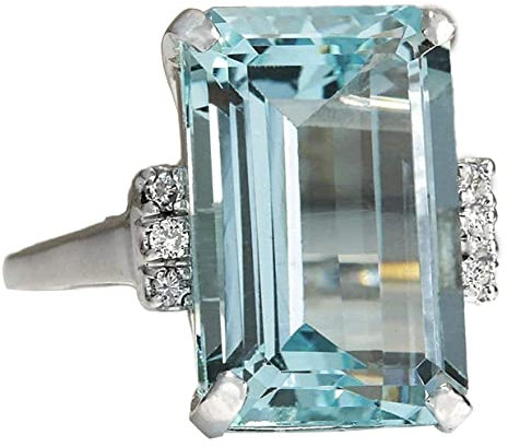 PULABO 925 Silver Gemstone Ring Aquamarine Daily Wear Fashion Jewelry for Women Girl Lady Suitable for Any Occasion,Size (8) langlebig