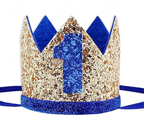 Voarge 1 Jahr Geburtstag Baby Krone, Geburtstag Krone Baby Geburtstagskrone Haarband Haarschmuck, Haarschmuck Stirnband Haarband Für Babys, blau