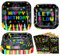 Lot de 120 assiettes phosphorescentes pour fête d'anniversaire - Assiettes, serviettes et fourchettes - Lumière noire - Pour 40 personnes