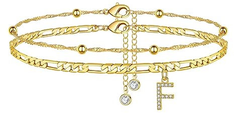 TINGN Fussketten für frauen, 14k Vergoldet Fußkettchen für Damen Fußkette mit CZ Buchstaben F Doppelte Verstellbar Fußketten Frauen Mädchen Tochter Freundin Personalisierte Geschenk