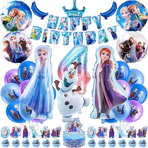 Geburtstagsdeko 4 Jahre , 43 Stück Geburtstagsparty Deko 4 Jahre Deko Geburtstag Eisprinzessin Folienballon, Birthday Banner, Tortendeko für Geburtstag 4 Jahre Mädchen 4year Balloon