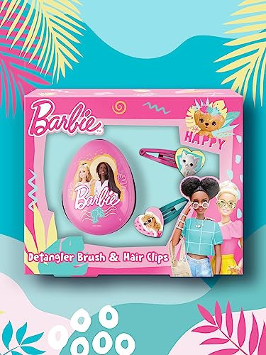 Barbie Brosse Démêlante & Pinces à Cheveux - Brosse à Cheveux Démêlante Enfant - Barrettes à Cheveux - Cadeau Barbie