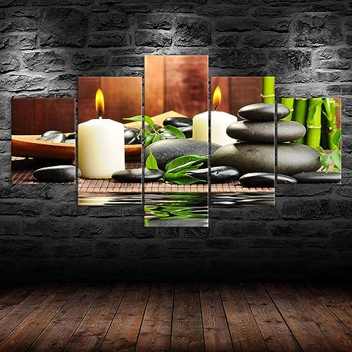 WAGYU 5 teiliges bild Massage-Spa-Steine-Kerze 5 teilig leinwandbilder,leinwanddrucke bilder,bild leinwand xxl 5 teilig,wandbilder schlafzimmer Dekoration,bilder,poster,kunstdrucke 125x60cm