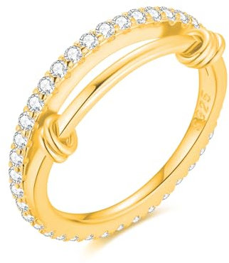 Lisandra Scott Doppel-Eternity-Ring aus 925 Sterlingsilber mit Beweglichen Knoten, Rundum besetzt mit Funkelnden Zirkonia Steinen, Luxuriöser Doppelring für Damen und Frauen (Gold, 50)