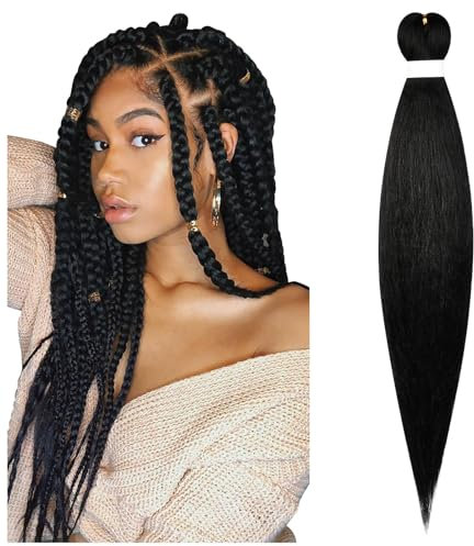 Aomig Pre-stretched Braiding, 26 Zoll Professionelle Kunstfaser Braids Haare, Pre Stretched Crochet Braiding, Hair Extensions für Haar Box Braid zum Einflechten Zöpfe (Schwarz)