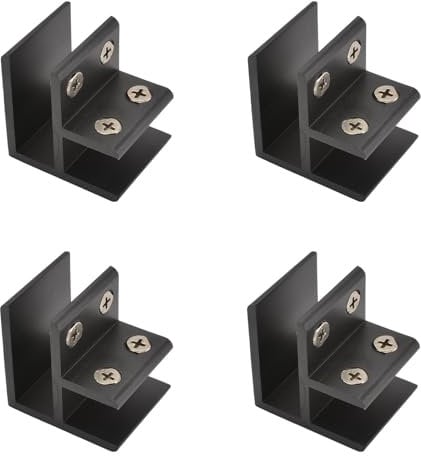 INCREWAY Glasklemme, verstellbare 90-Grad-Glas-Clips, Aluminiumlegierung, Glasregalhalterung, Glashalter-Anschluss für 14–16 mm dickes Glas, Schwarz, 4 Stück