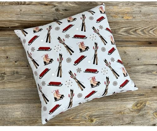 matches21 HOME & HOBBY Kissen-Bezug in 46x46 cm für Deko-Kissen Sofa-Kissen - Baumwolle Kissen-Hülle Maggie Winter-Muster Ski Motiv weiß - Waschbarer Reißverschluss Zierkissen-Bezug für Couchkissen