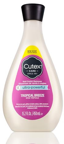 Cutex Acetone Gel Polish Remover 450 ml - Ultra Powerful Glitter Gel Nail Remover, Dark Shades,Quick Gel Remover with Apricot Oil, Nail Polish Remover Salon Home Use, Tropical Scent + Cheeroo Magnet