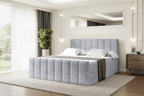 ALTDECOR Boxspringbett mit Matratze und Lattenrost, Boxbett, Topper, Fußteil, Polsterbett mit Bettkasten, Bett mit Stauraum H3-Matratze, Springboxbett - OTTA-Z - 200x200 - Grau Monolith 84