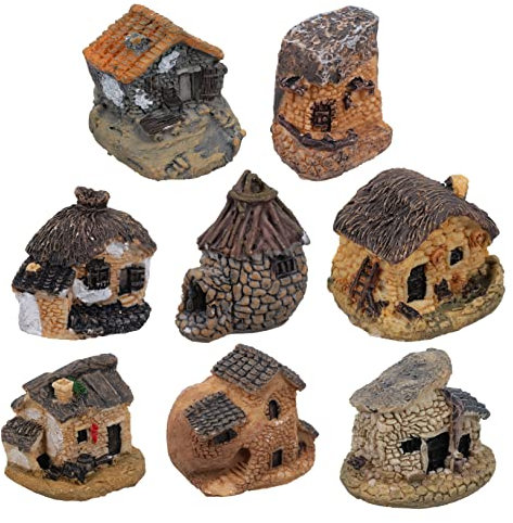 Sosoport Miniaturhaus Ornamente Geeignet als Garten Deko und Pflanzenzubehör aus Kunstharz 8 Stück Zufälliger Stil für Mikrolandschaft Gartendekoration für Kleiner Haus und Feengarten