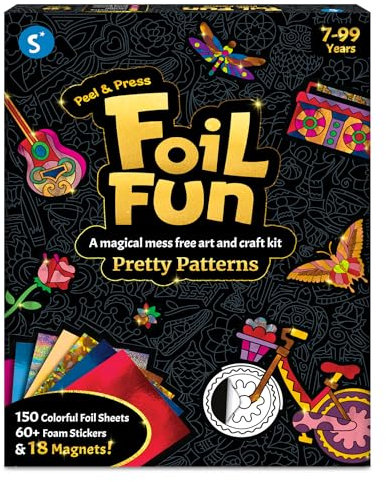 Skillmatics Foil Fun - Pretty Patterns, 18 DIY Magnets Mess-Free Art, Colorful Creative Party Activity, Craft Kits, 60+ Foam Stickers, Christmas Gifts for Kids, Teens, Adults, Families