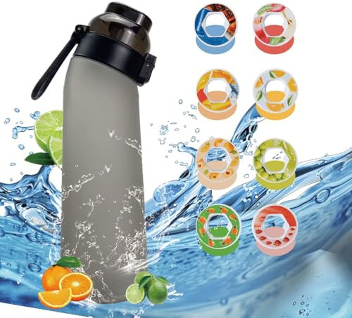 2024 Wasserflasche Sport Flasche Original Set mit Geschmack Neu Trinkflasche 700ML Starterset 0 Zucker mit 8 Geschmackskapseln für ein erfrischendes Trinkerlebnis Original (Grau,700ML)