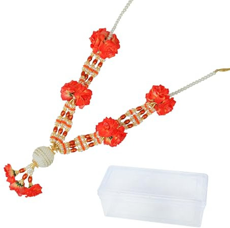 Ghirlanda di fiori di rosa artificiali Mala Haar Mala per idol-Mala con perline per statue di Dio, accessori Pooja Sringar, articoli ornamentali per festival tradizionali indiani (dimensioni: 38,1 cm)