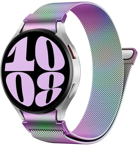 PIOWNN Metall Armband Kompatibel mit Samsung Galaxy Watch 7 6 5 4 Armband 44mm 40mm/Watch 6 Classic 47mm 43mm/Watch 5 Pro 45mm/Watch 4 Classic/FE, Ein-Klick-Verbindung Loop Magnetisches Band, Bunt