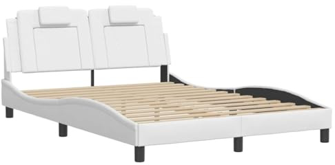 vidaXL Bettgestell, Bett Viana ohne Matratze, Bettrahmen mit Lattenrost, Doppelbett für Schlafzimmer, SchlafzimmerBettgestell Weiß 140x200cm Kunstleder