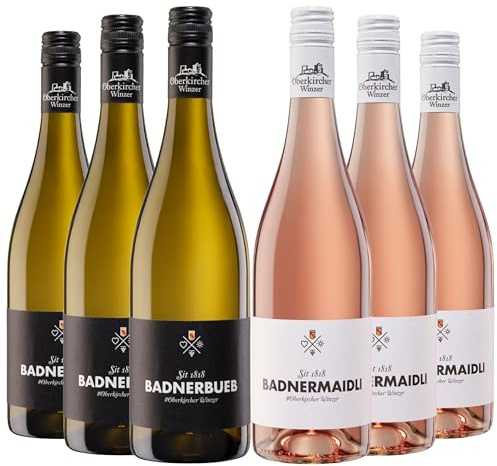 Oberkircher Winzer Wein-Paket Weißwein & Rosé Cuvée halbtrocken - BADNERMAIDLI Roséwein aus Spätburgunder & Regent - BADNERBUB Weisswein aus Grauburgunder & Souvignier Gris (6 x 0,75l)