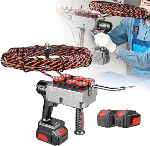 Cinta pasacables eléctrica automática de 40 m/min, tracción en 6 ruedas, extractor de cables eléctricos de velocidad ajustable, máquina de roscado de cables para construcción,2Battery-30mline