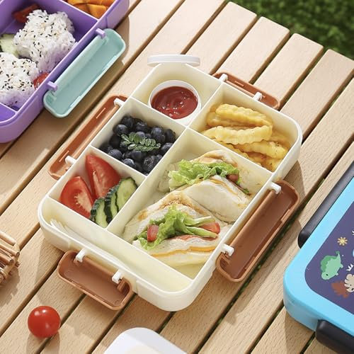 BRYN 1200 ML Bento Lunch Box Micro Ondable, Boite Repas avec Compartiments, Boite à Lunch avec Boîte à Sauce et Couverts pour Travail, Écoles, Camping et Fitness (Ours)