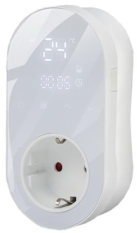Plug-in-Thermostat, Programmierbare WiFi-APP-Sprachsteuerung mit Doppelter Temperaturanzeige, Countdown-Timer und LED-Touchscreen (White)