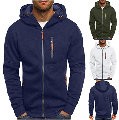Jamicy Hoodie Herren Sweatjacke Male Kapuzenpullover mit Reißverschluss Classic Pullover mit Kapuze Einfarbig Sweatshirt Basic Sportjacke Cardigan Jacke Outlet Angebote Marine 3XL