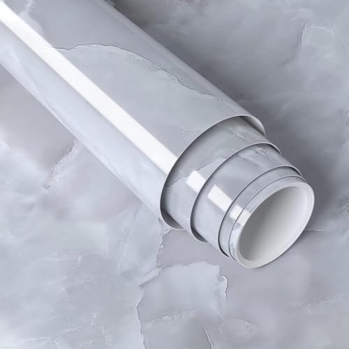 XRUIBZI Papier peint marbre gris 40 cm x 1000 cm avec dos adhésif en plastique pour plan de travail de cuisine revêtement vinyle gris autocollant imperméable pour comptoir de cuisine mur