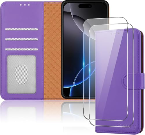 iCatchy Custodia protettiva antiurto per iPhone 16 Pro Max (6,9 pollici), con chiusura magnetica, cavalletto e blocco RFID, per iPhone 16 Pro Max (lilla)