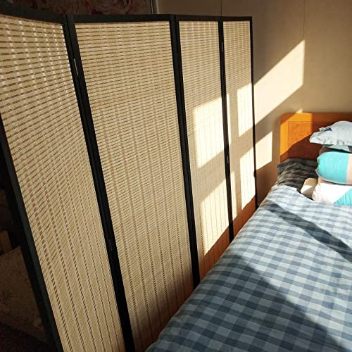 Paravent d'intimité pliable de style japonais avec support en bois et base autoportante pour séparation de sol (8 panneaux H 170 cm)
