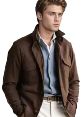 BERCIELY Jacke Herren Urban All-Match Jugend Casual Jacke Herren Einfarbig Revers Komfortabel Vintage Jacke Männer Mode Trend Taschen Jacke Herren I-Dark Brown M